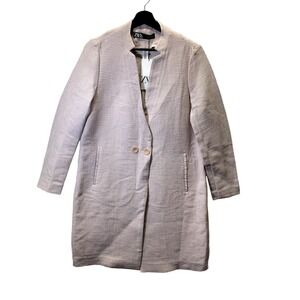 Zara Jacket Womens Size M Pale Pink Textured Pockets Double Button Duster